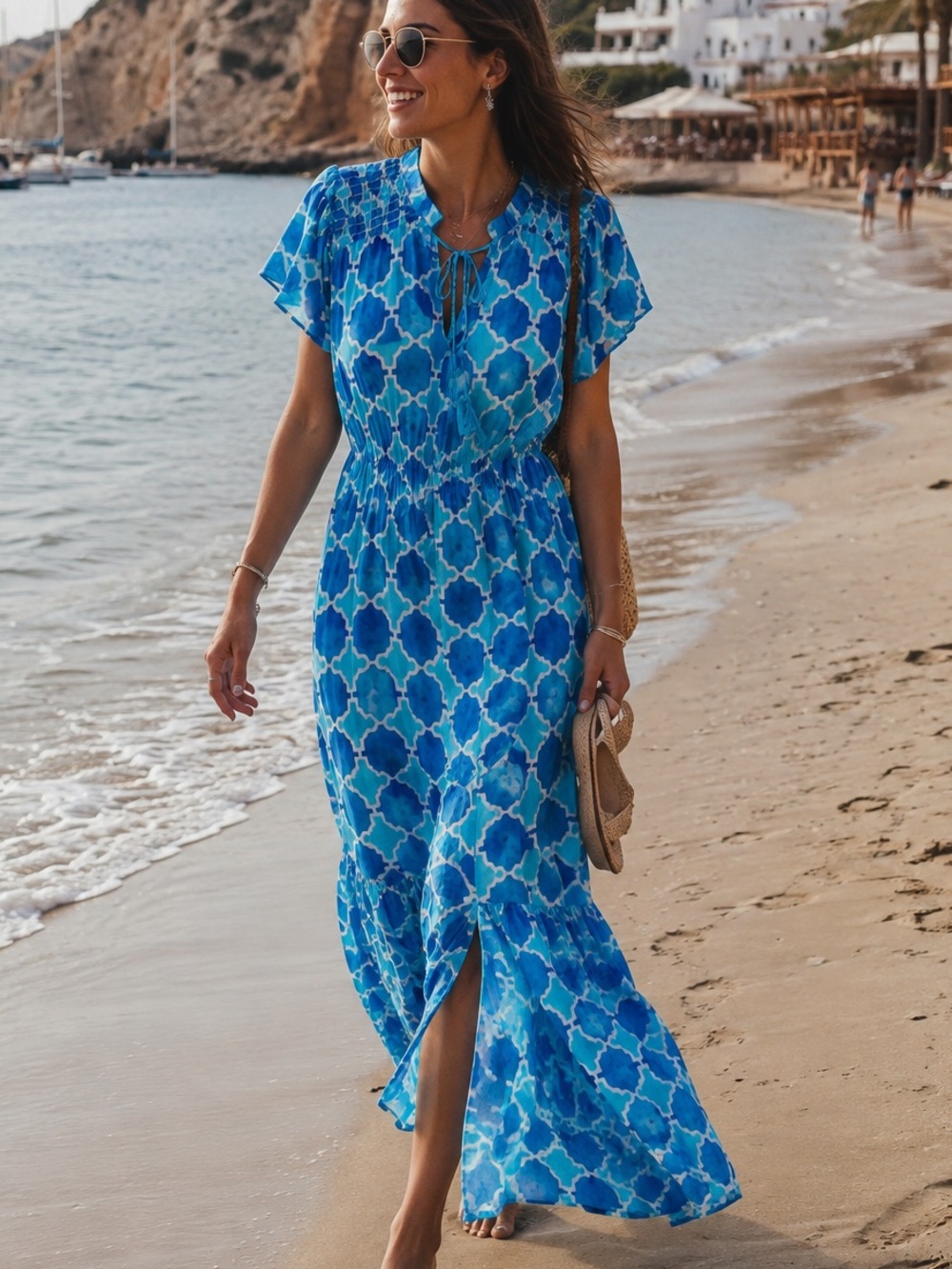 APNY Blue Geometric Print Maxi Dress Size L NWT